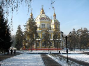 almaty, kazakhstan, ascension, cathedral, church, building, structure, architecture, landmark, sky, clouds, winter, snow, ice, trees, people, nature, outside, scenic, blue church, almaty, almaty, almaty, almaty, almaty, kazakhstan, kazakhstan, kazakhstan, kazakhstan